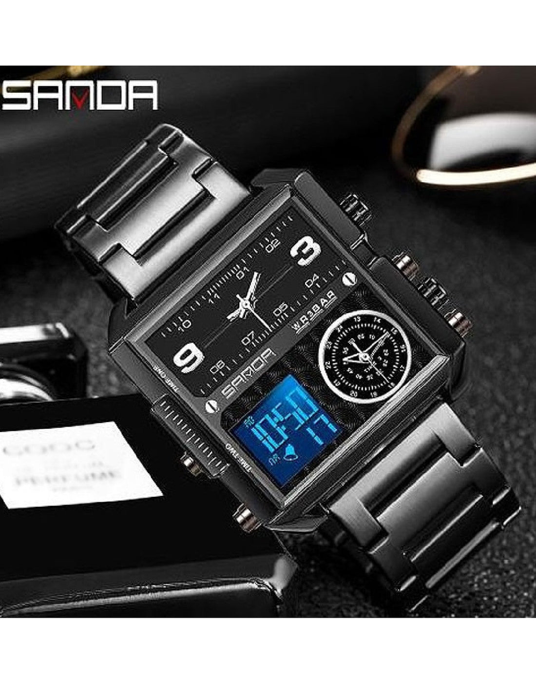 Original Sanda WR3BAR Men's Triple Time Stainless Steel Watch 6023