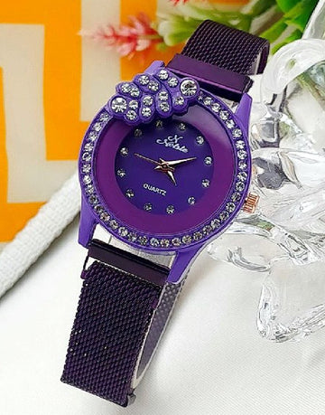 Noble Leaf Magnet Chain Fashion Watch for Ladies - Purple