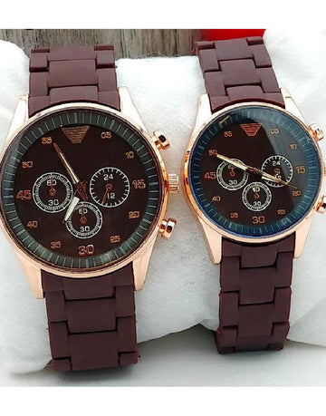 Pair of 2 Stylish Brown Rubber Chain Watch for Couple