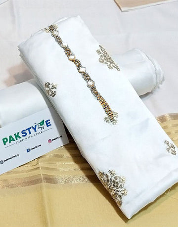 Banarsi Style Embroidered Shamoz Silk Dress with Silk Jhalar Dupatta