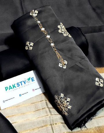 Banarsi Style Embroidered Shamoz Silk Dress with Silk Jhalar Dupatta