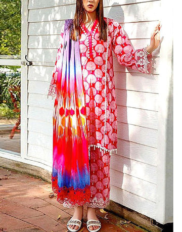 Digital All-Over Print Lawn Dress with Diamond Dupatta