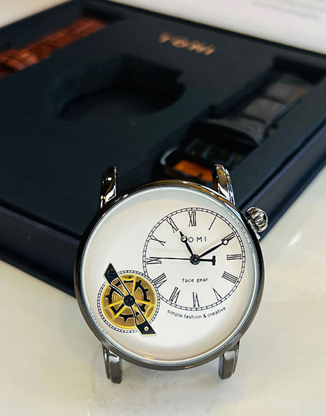 Original Tomi Face Gear Men's Watch with 2 Leather Strap + Box