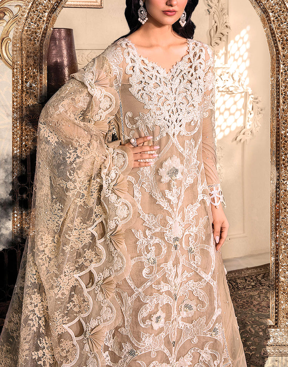 Luxury Handwork Heavy Embroidered Organza Wedding Dress