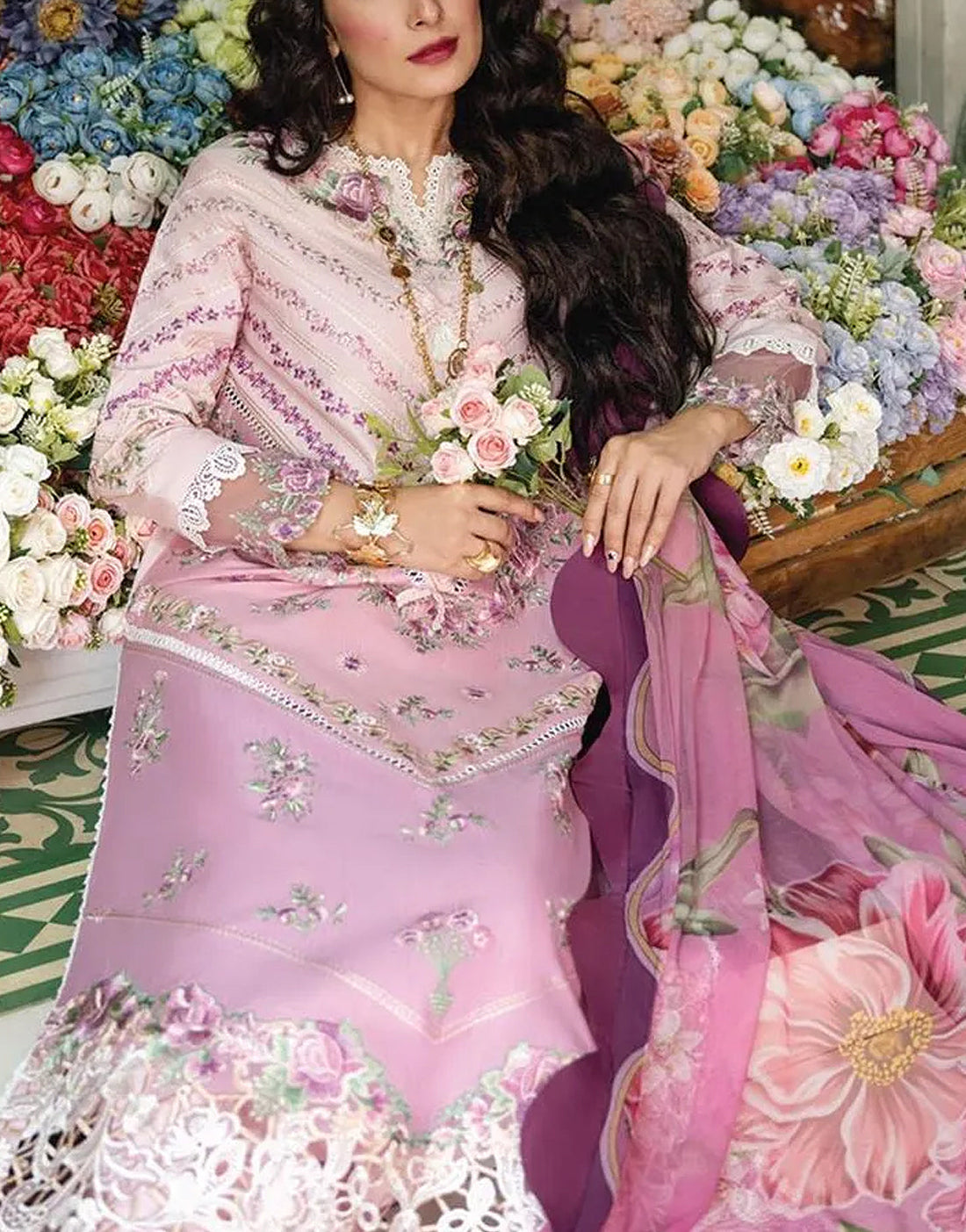 Luxury Heavy Embroidered Lawn Dress with Digital Print Silk Dupatta