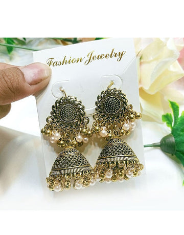 Antique Style Golden Jhumki Earrings for Girls