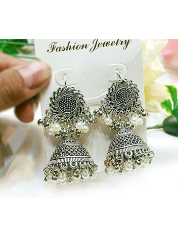 Antique Style Silver Jhumki Earrings for Girls