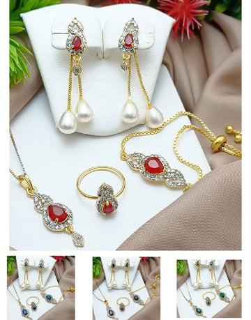 AD Zircon Combo Jewelry Set with Adjustable Bracelet & Ring