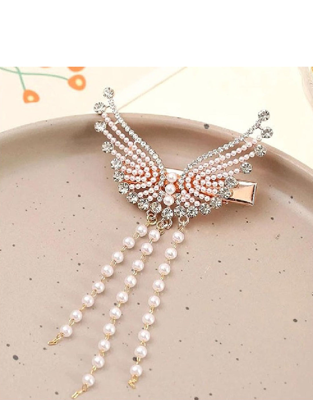 Rhinestone Pearl Angel Wings Design Headdress Hair Clip