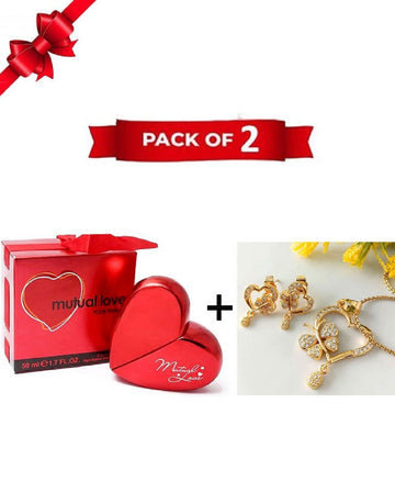 Combo of Heart Shape Necklace Set & Mutual Love Perfume for Her