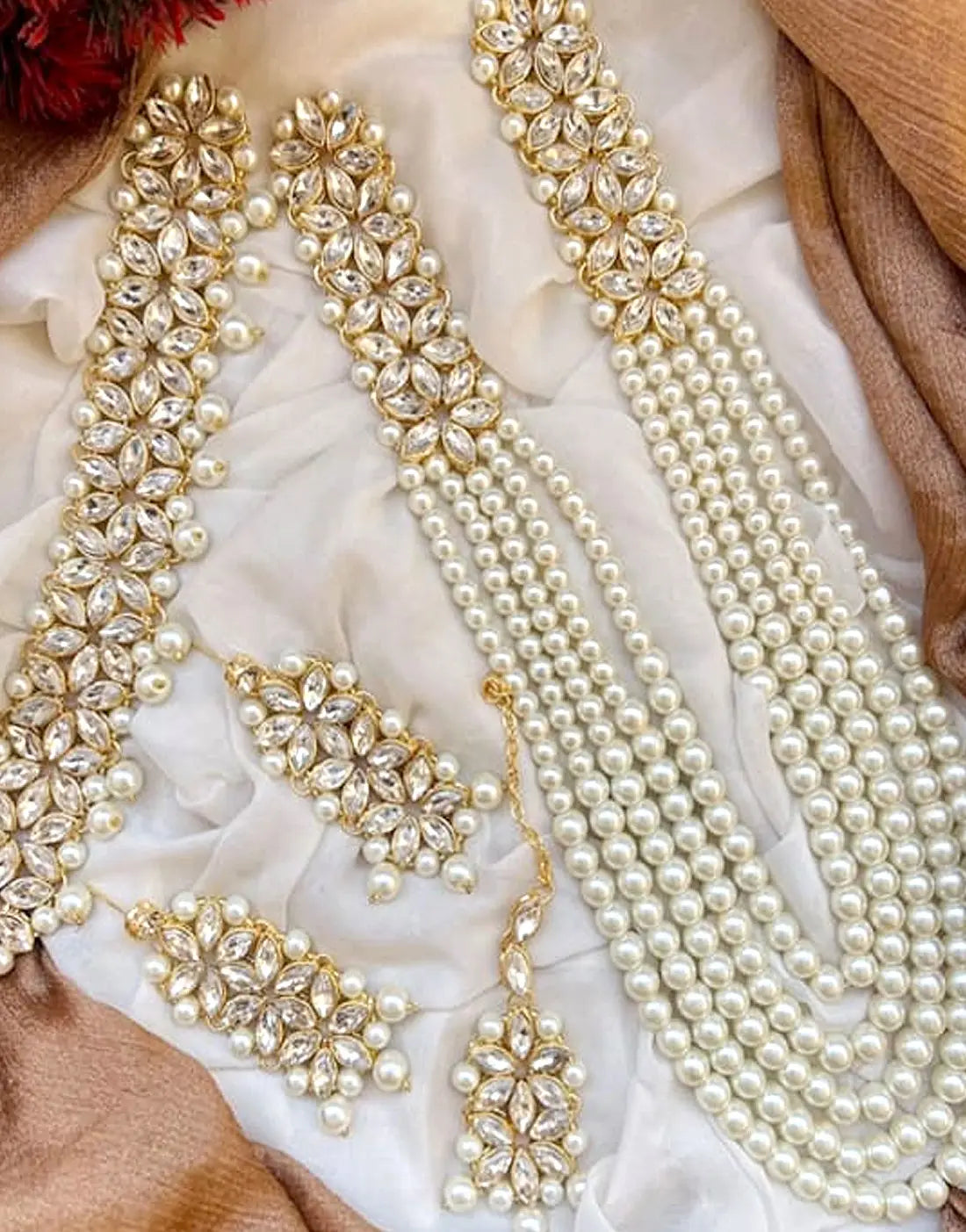 Bridal Long Mala Set with Heavy Choker, Earrings and Tikka