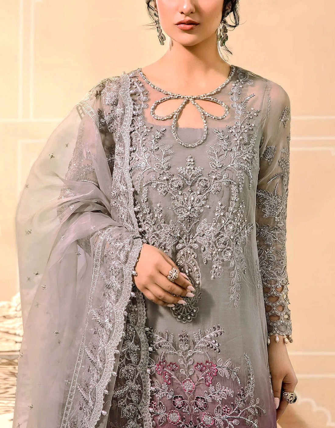 Luxury Handwork Embellishment & Embroidered Ombre Organza Dress for Formal & Party Wear