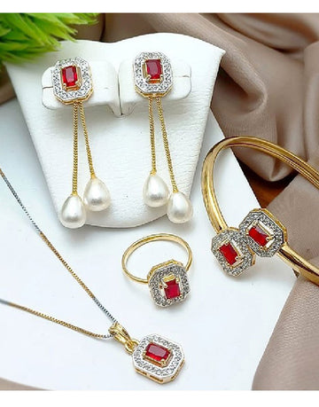 Adorable AD Zircon Necklace Set with Adjustable Bracelet & Ring