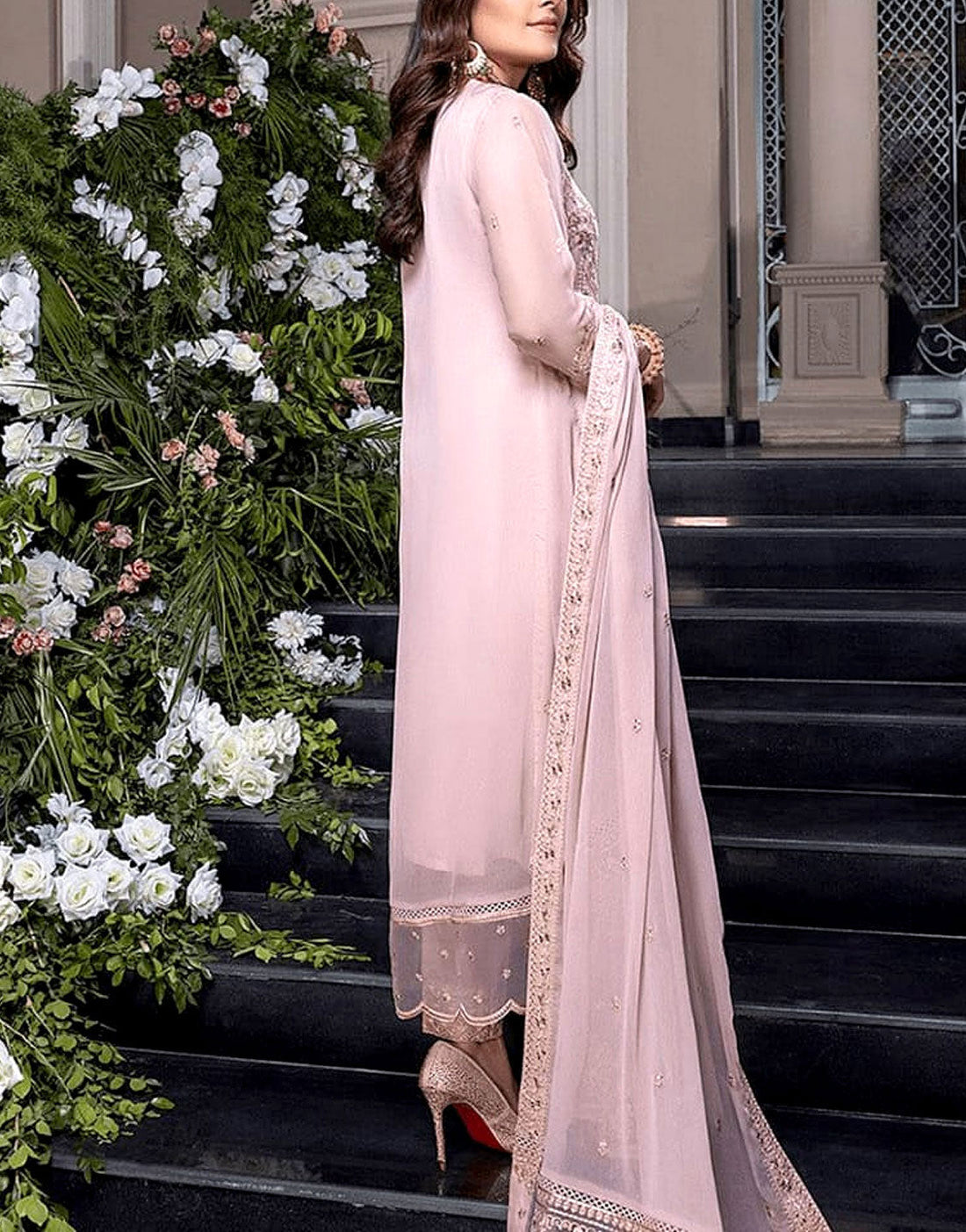 Graceful Embroidered Pink Chiffon Dress for Party & Nikkah Wear