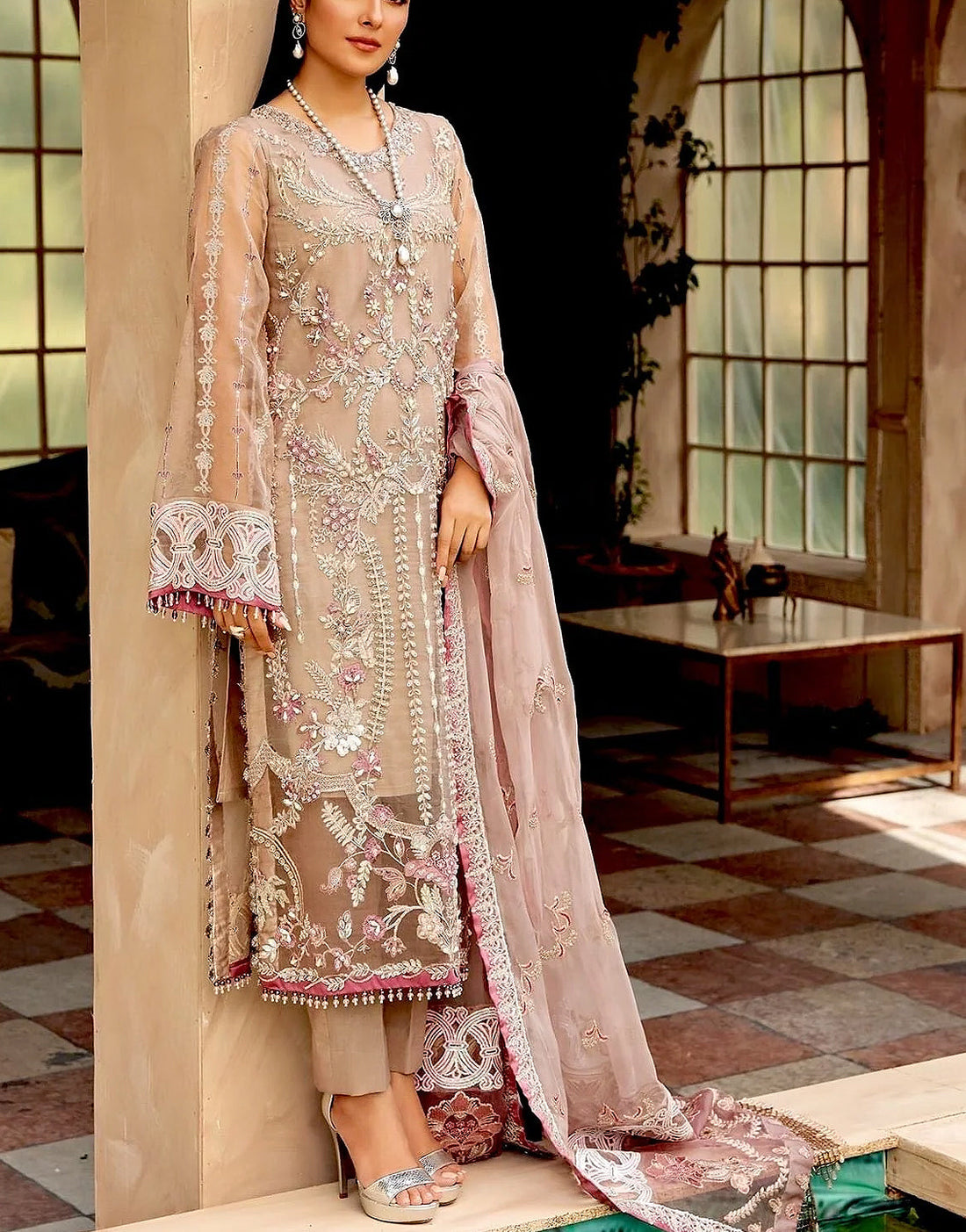 Handwork Heavy Embroidered Organza Party Wear Dress