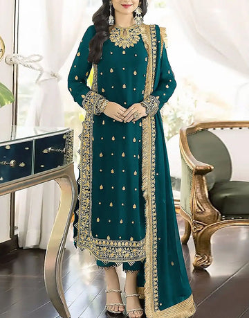 Stylish Heavy Embroidered Zinc Color Chiffon Dress for Party Events