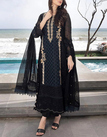 Adorable Heavy Embroidered Black Chiffon Wedding Dress