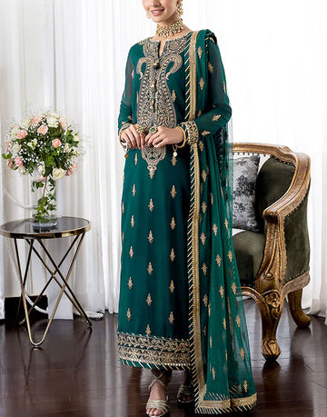 Embroidered Chiffon Wedding Dress with Embroidered Net Dupatta