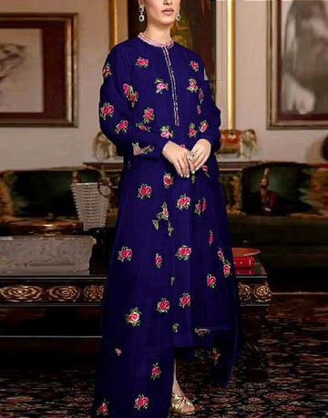Readymade 3-Piece Embroidered Shamoz Silk Dress with Emb. Organza Dupatta