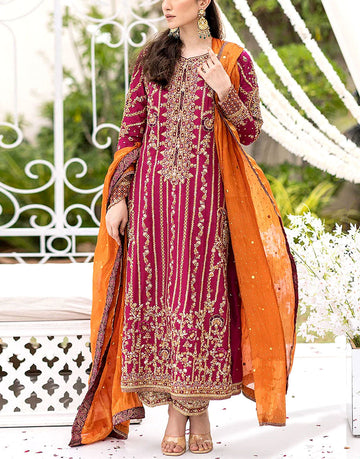 Luxury Embroidered Red Chiffon Wedding Wear Dress