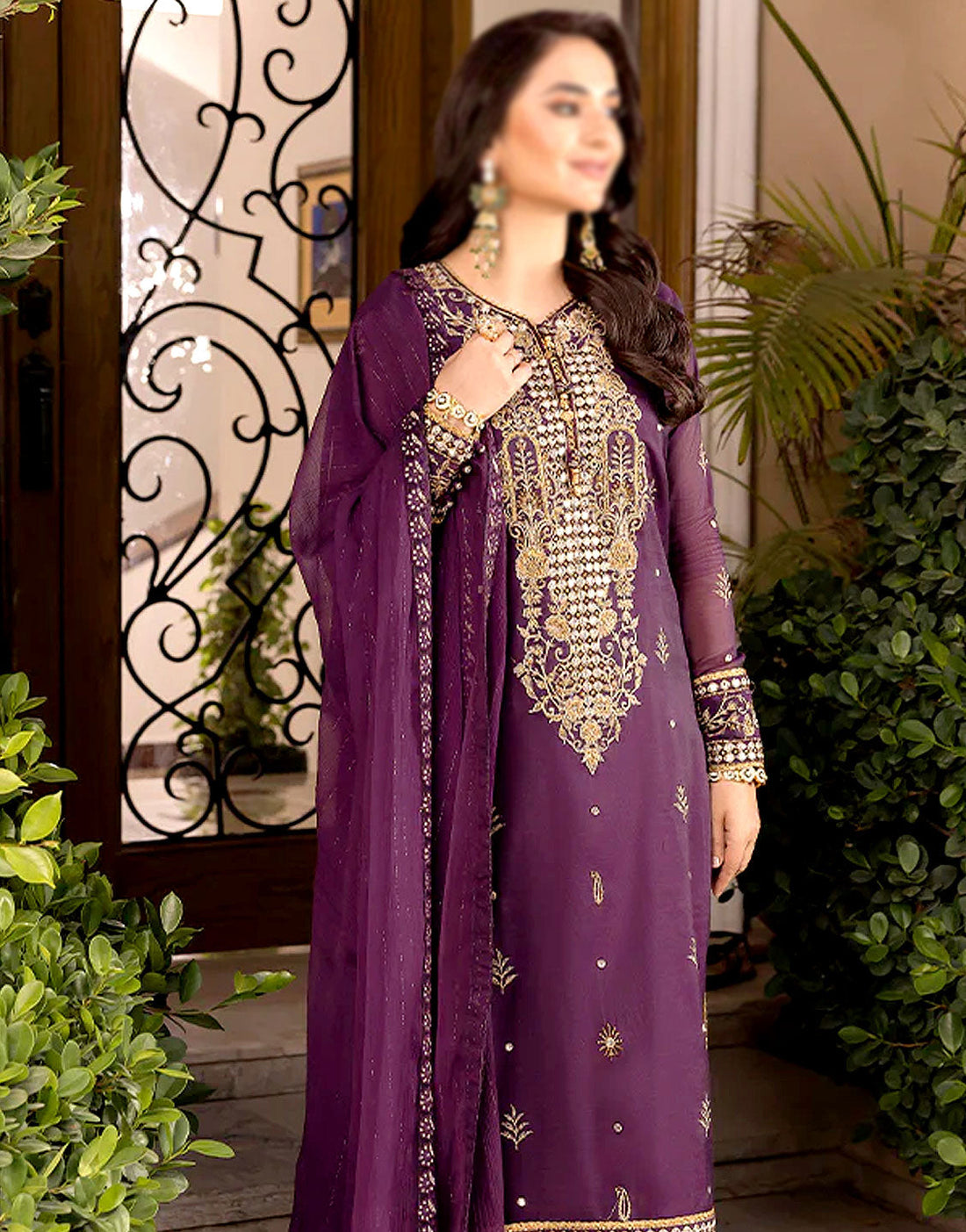 Elegant Embroidered Chiffon Party Wear Dress