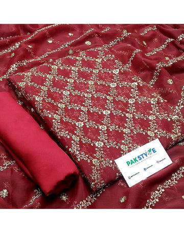 Heavy Embroidered Chiffon Party Wear Dress with Embroidered Chiffon Dupatta