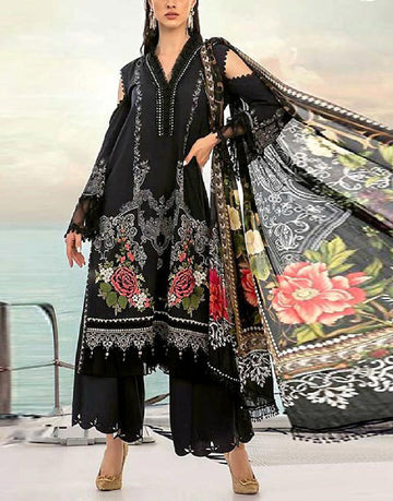 Embroidered Black Dhanak Dress with Dhanak Shawl Dupatta