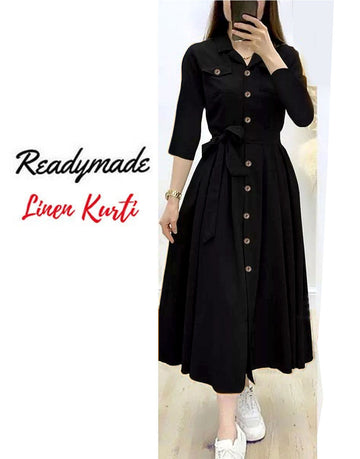 Readymade Linen Shirt for Girls - Black