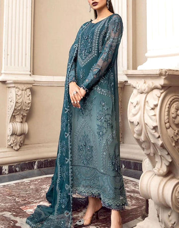 Heavy Embroidered 2-Tone Chiffon Wedding Dress with Luxury Handwork Design