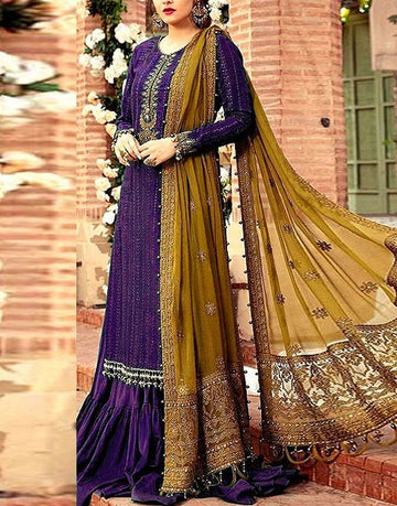 Heavy Embroidered Purple Chiffon Wedding Dress