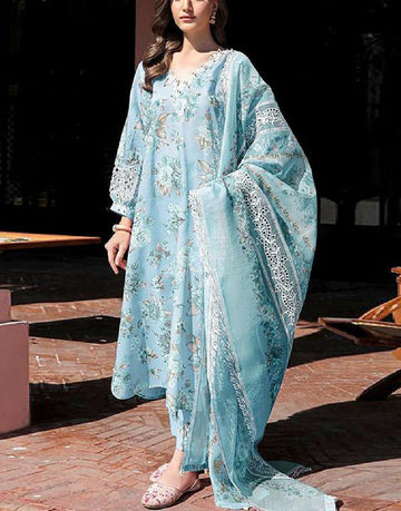 Digital Print Embroidered Swiss Lawn Dress with Organza Dupatta
