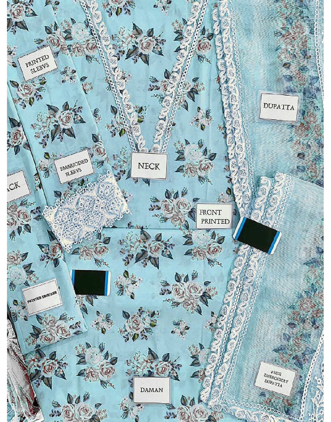 Digital Print Embroidered Swiss Lawn Dress with Organza Dupatta