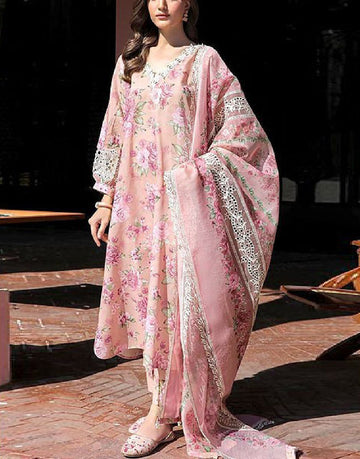 Digital Print Embroidered Swiss Lawn Dress with Organza Dupatta