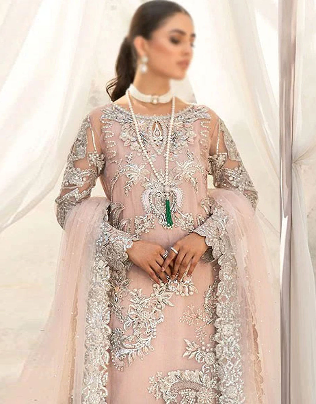 Handwork Heavy Embroidered Net Wedding Dress with Inner