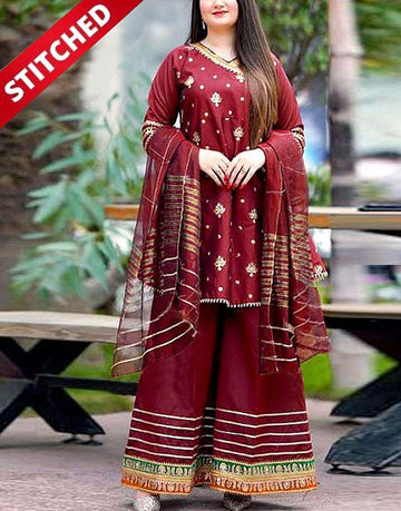 Ready-to-Wear Angrakha Style Embroidered Raw Silk Party Wear Dress