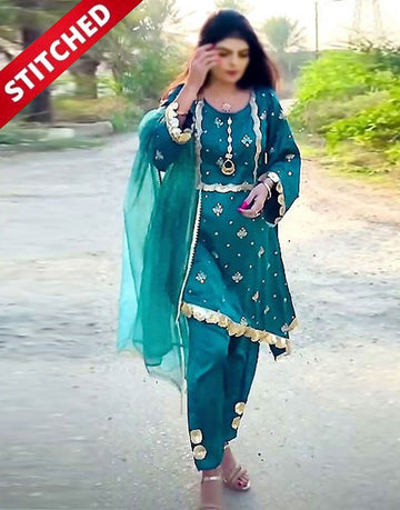 Ready-to-Wear Embroidered Fancy Shamoz Silk Party Wear Dress