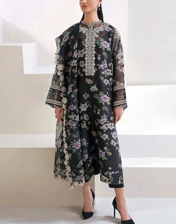 Embroidered Cotton Net Dress with Organza Dupatta
