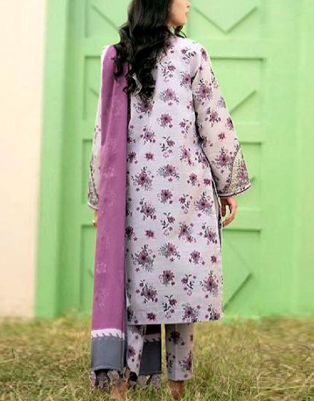 Digital All-Over Floral Print Lawn Dress with Lawn Dupatta