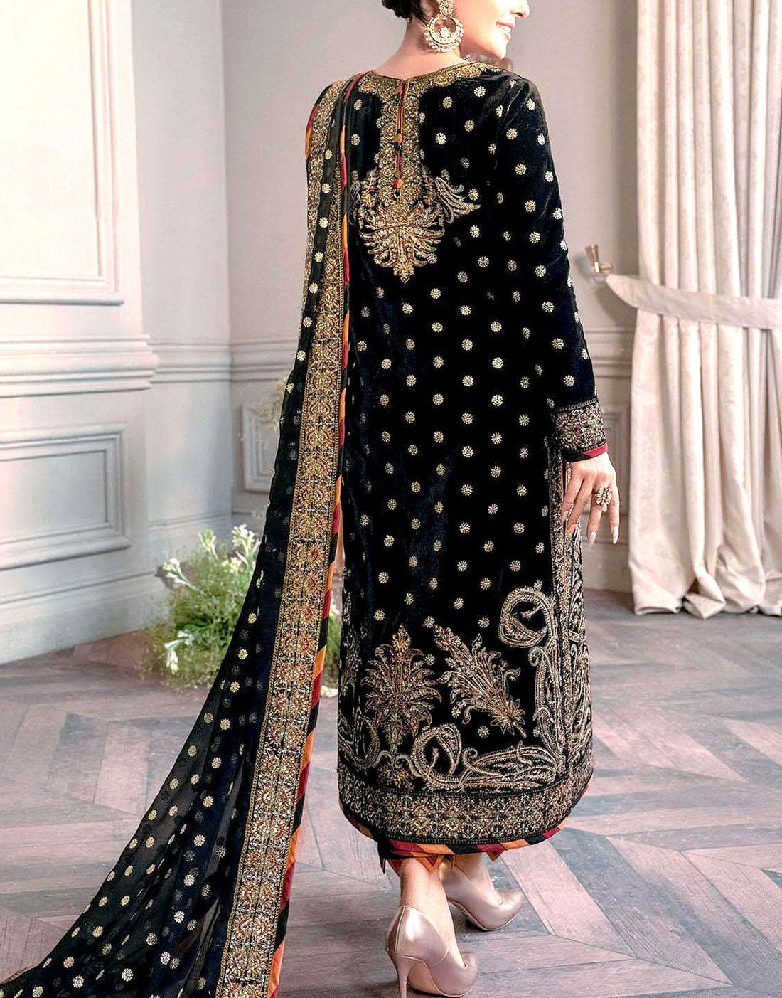 Prestige Heavy Embroidered Black Bridal Velvet Dress for Party & Wedding Wear