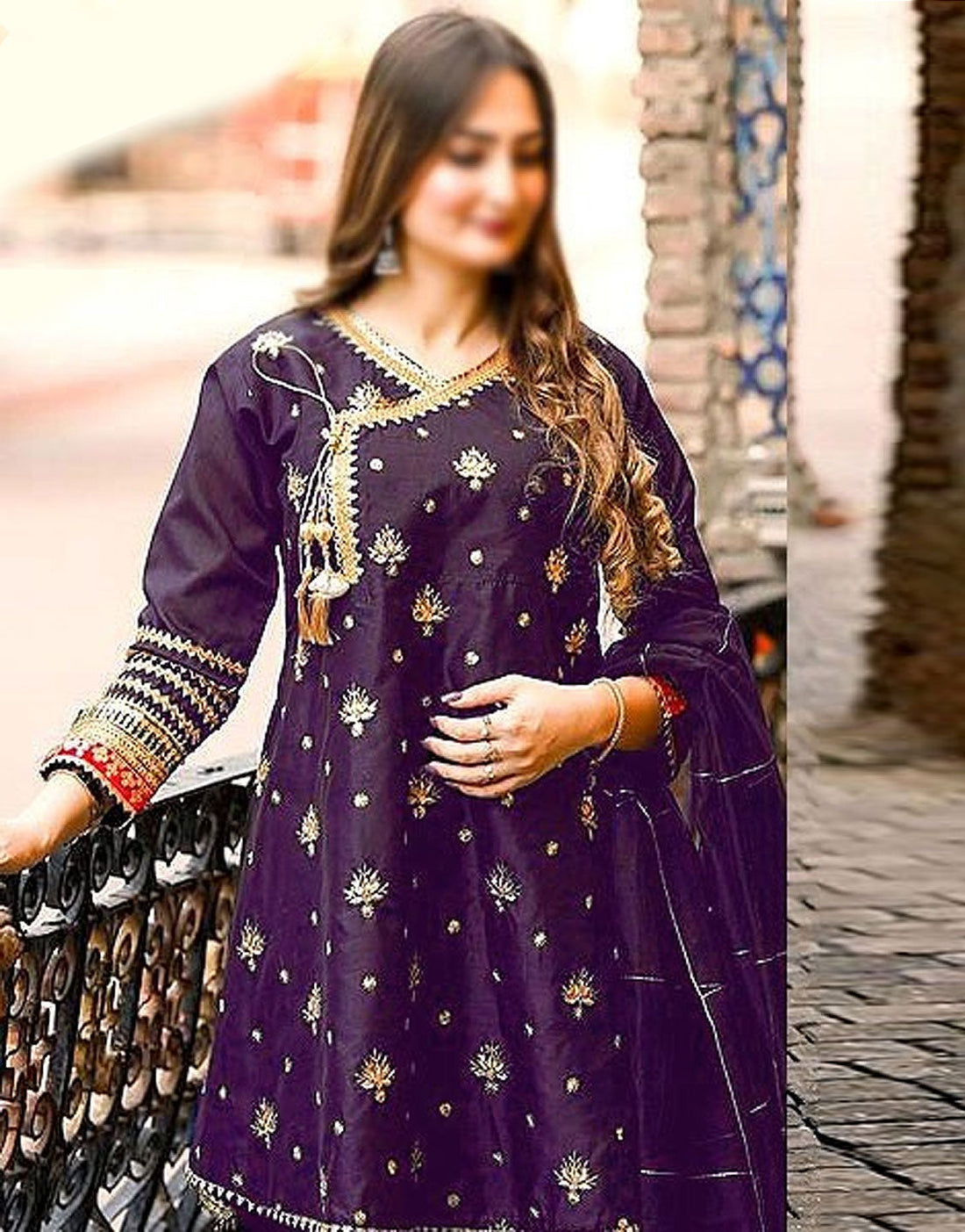 Ready-to-Wear Angrakha Style Embroidered Raw Silk Party Wear Dress