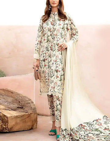 SALE - Elegant Embroidered Lawn Dress with Chiffon Dupatta