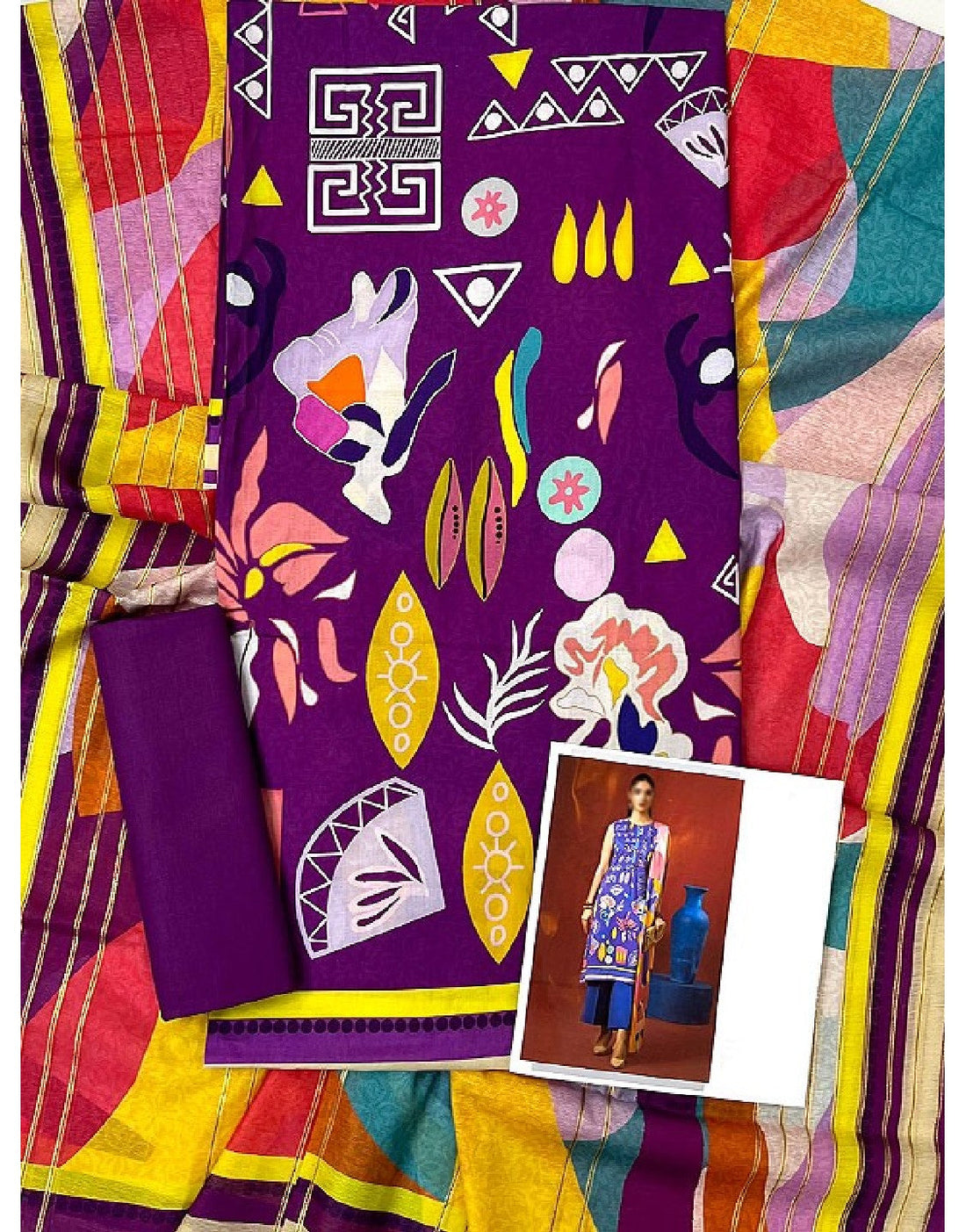 Digital Print Lawn Dress with Diamond Voil Dupatta