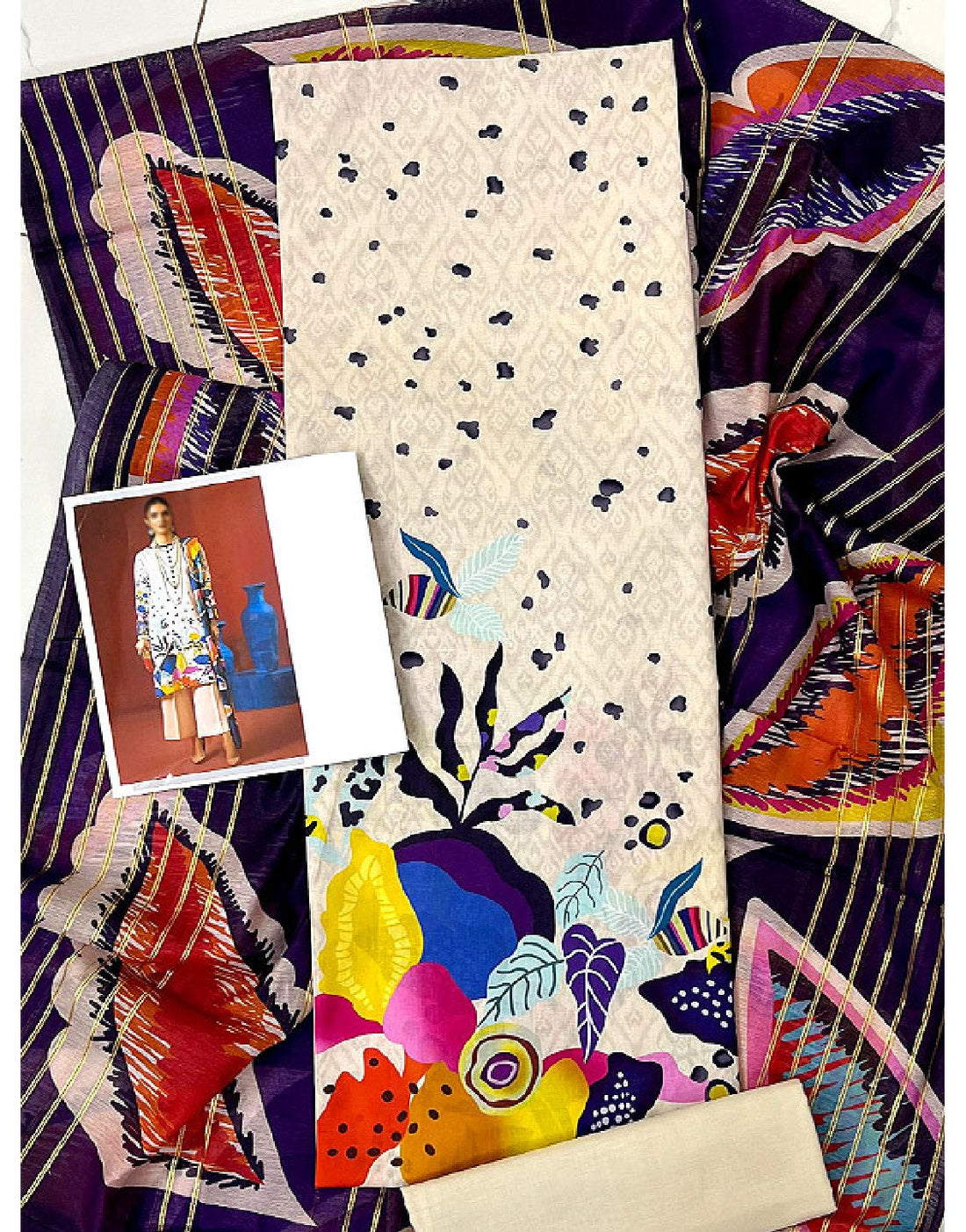 Digital Print Lawn Suit with Diamond Voil Dupatta