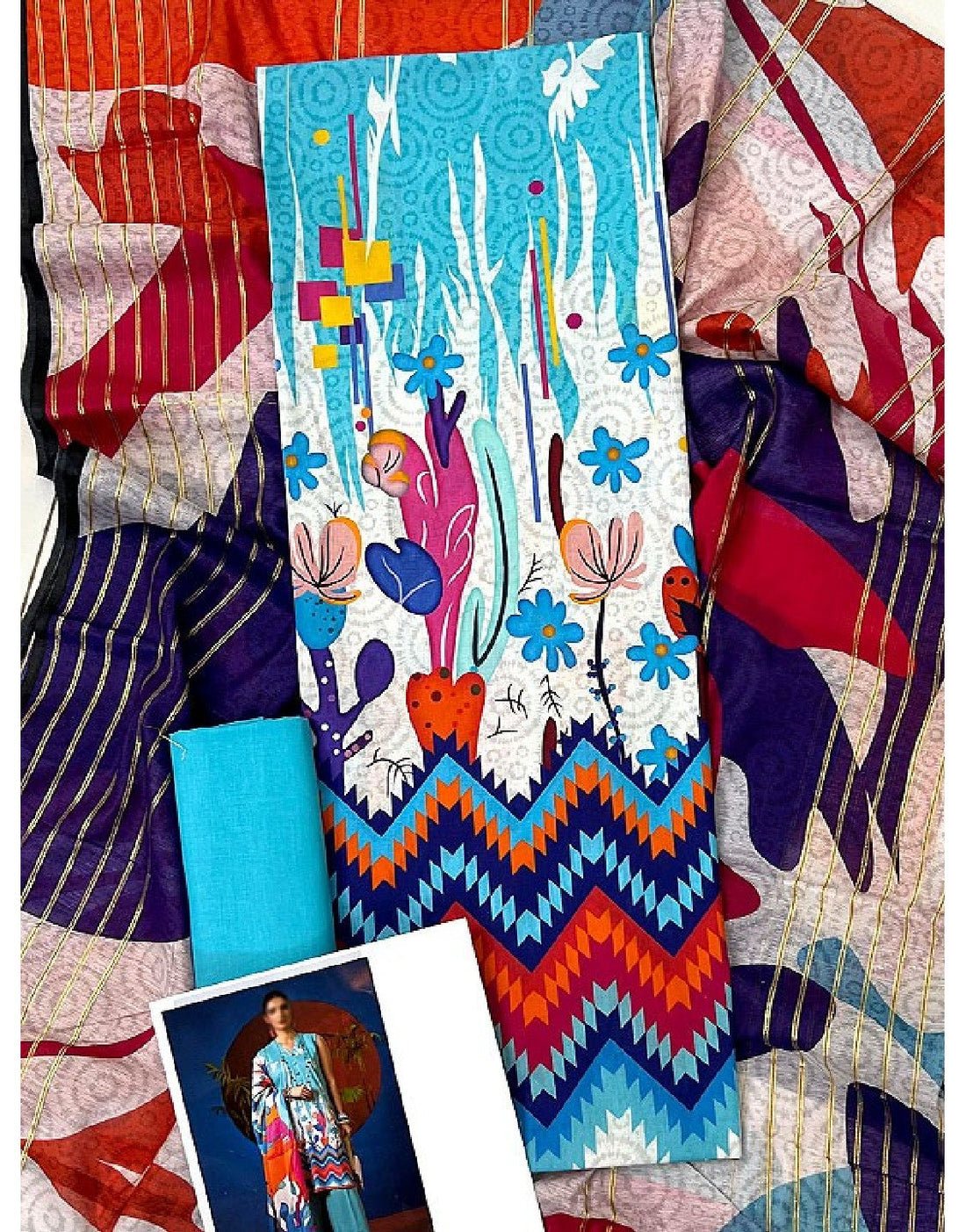 Digital Print Lawn Suit with Diamond Voil Dupatta