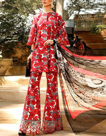 All-Over Floral Print Lawn Dress with Digital Print Silk Dupatta