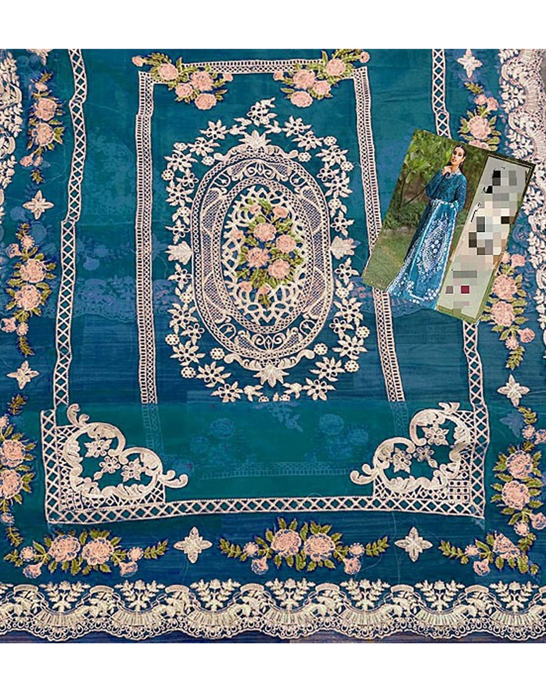 Luxury Schiffli Embroidered Lawn Dress with Heavy Emb. Organza Dupatta