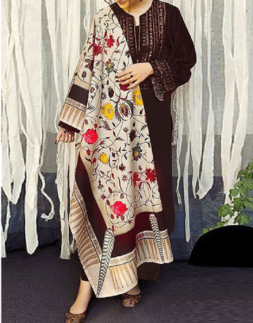Elegant Sequins Embroidered Lawn Dress with Diamond Organza Dupatta