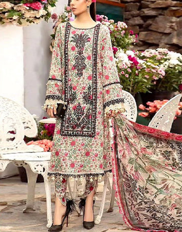 All-Over Print Embroidered Lawn Dress with Chiffon Dupatta