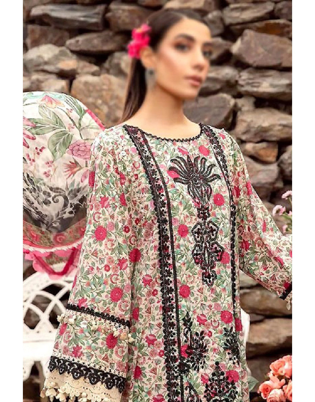 All-Over Print Embroidered Lawn Dress with Chiffon Dupatta