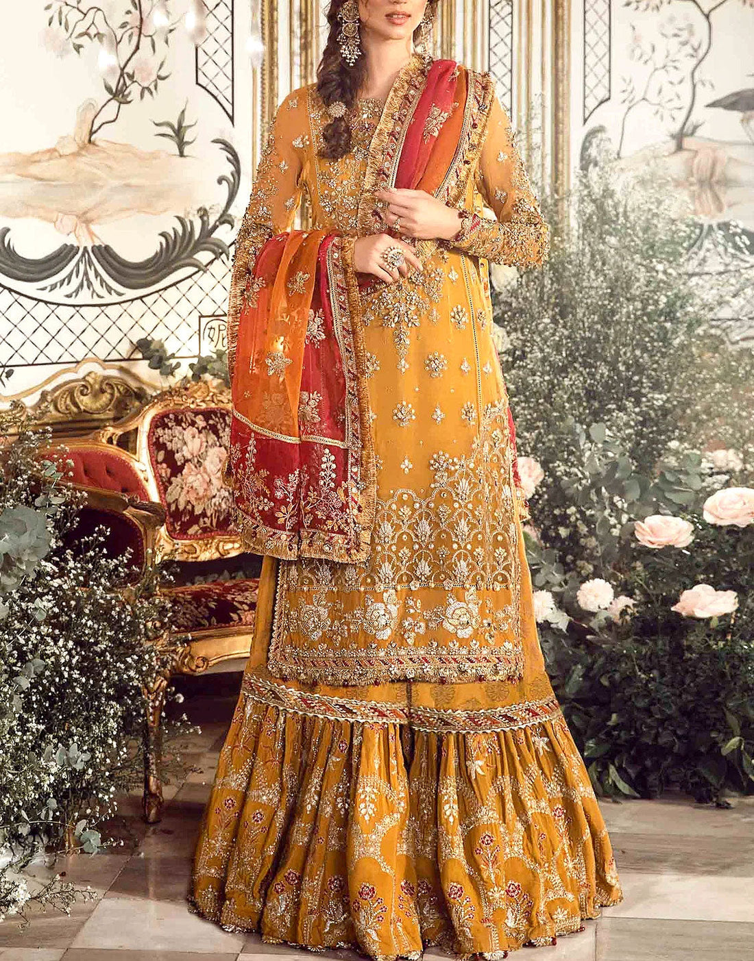 Luxury Handwork Heavy Embroidered Chiffon Bridal Dress
